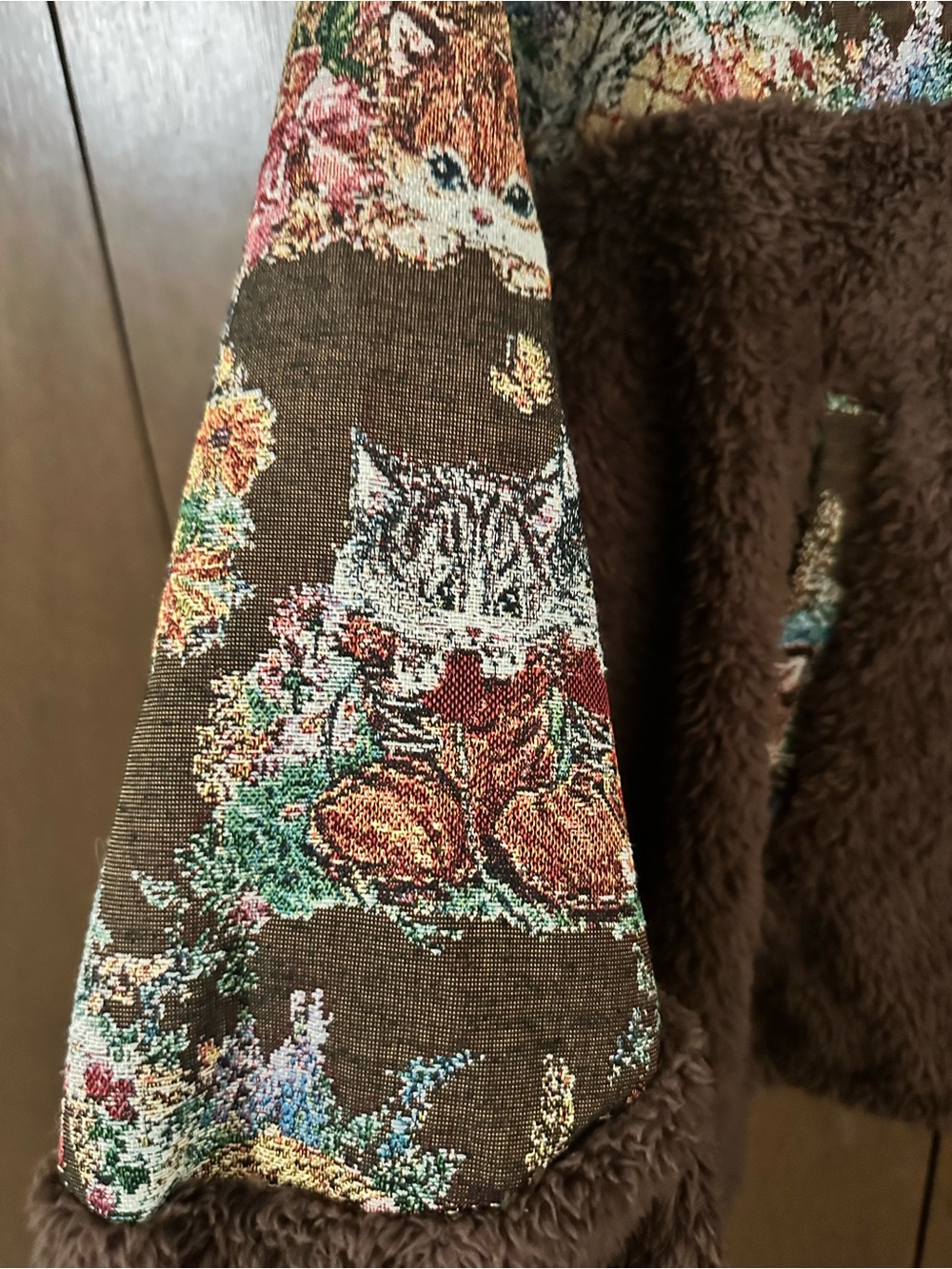 Cider Half-Zip Cafe Brown Sherpa Pullover Tapestry Floral Cat Print Size Large - Picture 6 of 16